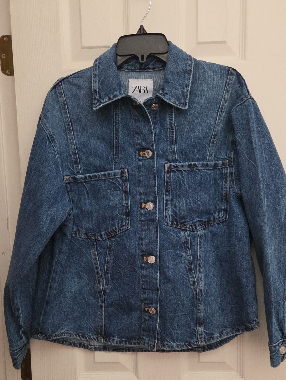 ZARA Dark Blue Denim Jean Jacket with Patch Pockets
